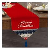 Realhomes Kanaviçe Desende Christmas Teması Dijital Baskılı Özel Tasarım Püsküllü Şönil Üçgen Runner