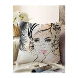 RealHomes Karakalem Çizimli Fashion Women Çift Taraflı Dekoratif Raşel Örme Kırlent Kılıfı, Sonil-K5103-43x43cm