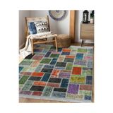 RealHomes Kırkyama Zeminde Patchwork Motifli Geleneksel Desenli Vintage Oturma Odası Yatak Odası Saçaklı Halı HaliDik-Deluxe-11168, 150 x 200