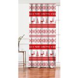 RealHomes Kırmızı Tek Kanat Merry Christmas Kanaviçe Görünümlü Geyikler Baskılı Salon Fon Perdesi