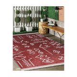 RealHomes Kırmızı Zemin Etnik Motifli Tribal Desenli Etnik Motifler Geometrik Salon Kaymaz Taban Saçaklı Halı HaliDik-Deluxe-11111, 80 x 200