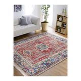 RealHomes Kırmızı Zeminde Hereke Motifli Yöresel Desenli Vintage Avangarde Salon Kaymaz Taban Saçaklı Halı HaliDik-Deluxe-11141, 100 x 200