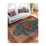 RealHomes Kırmızı Zeminde Osmanlı Motifli Uşak Desenli Vintage Avangarde Salon & Oturma Odası Saçaklı Halı HaliDik-Deluxe-11087, 80 x 150