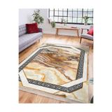 RealHomes Klasik Zemin Çerçeve Motifli Mermer Desenli Geometrik Vintage Salon Oturma Odası Mutfak Saçaklı Halı HaliDik-Deluxe-11562, 150 x 300