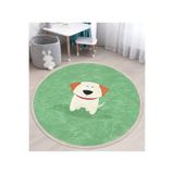 RealHomes Köpek Desenli Çocuk & Genç Odası Makinede Yıkanabilir Kaymaz Tabanlı Püsküllü Yuvarlak Çocuk Halısı HaliYuvCck-Deluxe-4863, 90 x 90
