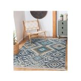 RealHomes Kot Mavi Zeminde Etnik Geometrik Motifli Aztec Desenli Geometrik Klasik Salon Kaymaz Saçaklı Halı HaliDik-Deluxe-11069, 100 x 150