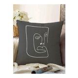 RealHomes Koyu Gri One Line Çizimli Dijital Baskılı Raşel Örme Yastık Kırlent Kılıfı, Sonil-KRyl179-43x43cm