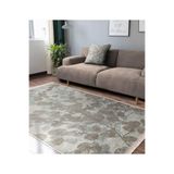 RealHomes Krem Kahverengi Zemin Eskitme Motifli Örgü Desenli Floral Sade & Şık Salon Kaymaz Taban Saçaklı Halı HaliDik-Deluxe-12021, 80 x 120