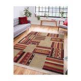 RealHomes Krem Kahverengi Zemin Patchwork Motifli Etnik Desenli Etnik Motifler Salon Kaymaz Taban Saçaklı Halı HaliDik-Deluxe-12027, 80 x 150
