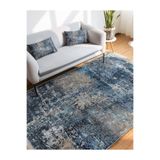 RealHomes Krem - Mavi Zeminde Eskitme Motifli Retro Desenli Eskitme Motifli Modern Antre Ofis Saçaklı Halı HaliDik-Deluxe-11439, 100 x 100