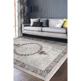 RealHomes Krem - Pembe Zeminde Hereke Motifli Dokuma Desenli Avangarde Oturma Odası Kaymaz Taban Saçaklı Halı HaliDik-Deluxe-11804, 100 x 120