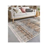 RealHomes Krem Siyah Zeminde Antika Motifli El Dokuma Desenli Geometrik Eskitme Motifli Antre Saçaklı Halı HaliDik-Deluxe-11939, 80 x 150