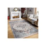 RealHomes Krem Zemin Antik Motifli Göbekli Halı Desenli Vintage Eskitme Motif Salon Kaymaz Taban Saçaklı Halı HaliDik-Deluxe-11201, 80 x 150