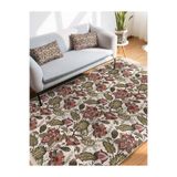 RealHomes Krem Zemin Floral Motifli Yaprak Desenli Floral Klasik Mutfak Yatak Odası Kaymaz Taban Saçaklı Halı HaliDik-Deluxe-12275, 80 x 400