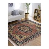 RealHomes Krem Zemin Halı Motifli Iran Desenli Avangarde Vintage Salon Oturma Odası Kaymaz Taban Saçaklı Halı HaliDik-Deluxe-11013, 80 x 150