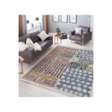 RealHomes Krem Zeminde Geometrik Motifli Boya Desenli Klasik Vintage Salon & Oturma Odası Saçaklı Halı HaliDik-Deluxe-11097, 100 x 100