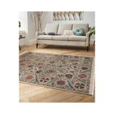 RealHomes Krem Zeminde Hereke Motifli Kilim Desenli Etnik Motifler Avangarde Kaymaz Taban Saçaklı Halı HaliDik-Deluxe-11214, 80 x 350