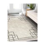RealHomes Krem Zeminde Kilim Motifli Çerçeve Desenli Geometrik Salon & Oturma Odası Yatak Odası Saçaklı Halı HaliDik-Deluxe-11894, 120 x 120