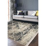 RealHomes Krem Zeminde Morrocan Motifli Otantik Desenli Geometrik Eskitme Motifli Kaymaz Taban Saçaklı Halı HaliDik-Deluxe-11340, 80 x 150