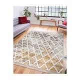 RealHomes Krem Zeminde Mozaik Motifli Eskitme Desenli Geometrik Vintage Oturma Odası Kaymaz Taban Saçaklı Halı HaliDik-Deluxe-11274, 80 x 150