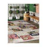RealHomes Krem Zeminde Patchwork Motifli Örme Desenli Klasik Vintage Salon Kaymaz Taban Saçaklı Halı HaliDik-Deluxe-11079, 80 x 250