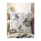 RealHomes Kuşlar Ve Dal Desenli Çift Taraflı Dekoratif Raşel Örme Yastık Kırlent Kılıfı, Sonil-K-2347-55x55cm