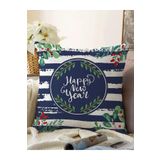 RealHomes Lacivert Çizgili Happy New Year Motifli Dijital Baskılı Modern Raşel Örme Yastık Kırlent Kılıfı