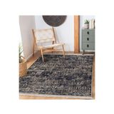 RealHomes Lacivert - Krem Zeminde Otantik Motifli Eskitme Desenli Vintage Salon Kaymaz Taban Saçaklı Halı HaliDik-Deluxe-11773, 80 x 150