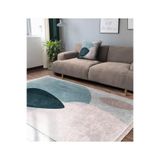 RealHomes Lacivert - Mavi Zeminde Modern Sanat Motifli Tablo Desenli Bohem Salon Kaymaz Taban Saçaklı Halı HaliDik-Deluxe-12352, 80 x 200
