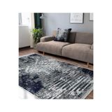 RealHomes Lacivert Zemin Eskitme Motifli Retro Desenli Eskitme Motifli Oturma Odası Kaymaz Taban Saçaklı Halı HaliDik-Deluxe-11460, 150 x 300