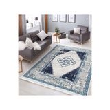 RealHomes Lacivert Zemin Eskitme Motifli Retro Desenli Eskitme Motifli Salon & Antre Kaymaz Taban Saçaklı Halı HaliDik-Deluxe-11529, 80 x 250