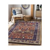 RealHomes Lacivert Zemin Hereke Motifli Otantik Desenli Avangarde Oturma Odası Yatak Odası Kaymaz Saçaklı Halı HaliDik-Deluxe-11488, 120 x 180
