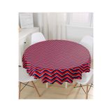 RealHomes Lacivert Zemin Üzerinde Bordo Renkli Geometrik Çizimli Yuvarlak Masa Örtüsü - Çap 140cm, MasaYuv-7627-140x140cm