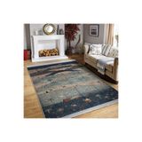 RealHomes Lacivert Zeminde Antik Motifli Vintage Etnik Motifler Oturma Odası Dış Mekan Saçaklı Halı HaliDik-Deluxe-11137, 80 x 150