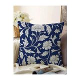 RealHomes Lacivert Zeminli Çiçek Motifli Çift Taraflı Dijital Baskılı Raşel Örme Yastık Kılıfı, Sonil-K2318-43x43cm
