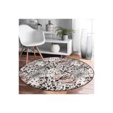 RealHomes Leopar Ikat Desenli Modern Kahverengi Salon Ve Oturma Odası Yıkanabilir Kaymaz Tabanlı Yuvarlak Halı HaliYuv-Comfort-5283, 120 x 120