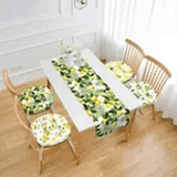 RealHomes Limon Motifli 4 Yuvarlak Pofidik Sandalye Minderi ve 1 Runner Seti