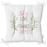 RealHomes Love And Thanks Yaprak Desenli Dijital Baskılı Pofidik Kare Sandalye Minderi