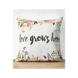 RealHomes Love Grows Here Yazılı Çift Taraflı Dijital Baskılı Modern Süet Yastık Kılıfı