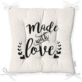 RealHomes Made With Love Yazı Desenli Pofidik Sandalye Minderi