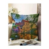 RealHomes Manzara Desenli Çift Taraflı Dijital Baskılı Dekoratif Raşel Örme Yastık Kırlent Kılıfı, Sonil-K222-43x43cm