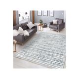 RealHomes Mavi - Beyaz Zeminde Eskitme Motifli Boya Desenli Klasik Koridor & Antre Mutfak Kaymaz Saçaklı Halı HaliDik-Deluxe-11753, 80 x 100