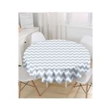 RealHomes Mavi Gri Zigzag Desenli Dijital Baskılı Yuvarlak Masa Örtüsü - Çap 140cm, MasaYuv-2177-140x140cm