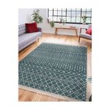 RealHomes Mavi Zemin Etnik Motifli Örgü Desenli Etnik Motifler Vintage Oturma Odası Kaymaz Taban Saçaklı Halı HaliDik-Deluxe-11995, 80 x 150