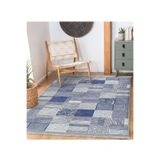 RealHomes Mavi Zemin Geometrik Motifli Patchwork Desenli Geometrik Sade & Şık Banyo Mutfak Kaymaz Saçaklı Halı HaliDik-Deluxe-11950, 80 x 250