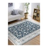 RealHomes Mavi Zemin Uşak Motifli Antik Desenli Etnik Motifler Vintage Oturma Odası Kaymaz Taban Saçaklı Halı HaliDik-Deluxe-11509, 80 x 150