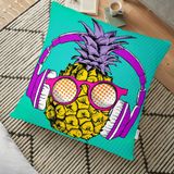 RealHomes Mavi Zeminde Ananas Desenli Dijital Baskılı 70x70 cm Yer Minderi
