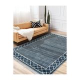 RealHomes Mavi Zeminde Çerçeveli Motifli Örgü Desenli Geometrik Salon & Oturma Odası Yatak Odası Saçaklı Halı HaliDik-Deluxe-11363, 150 x 300