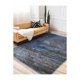 RealHomes Mavi Zeminde Etnik Motifli Eskitme Desenli Vintage Eskitme Motifli Salon Kaymaz Taban Saçaklı Halı HaliDik-Deluxe-11651, 80 x 300