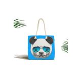 RealHomes Mavi Zeminde Gözlüklü Cool Panda Motifli Modern Fermuarlı Plaj Çantası, Canta-5737